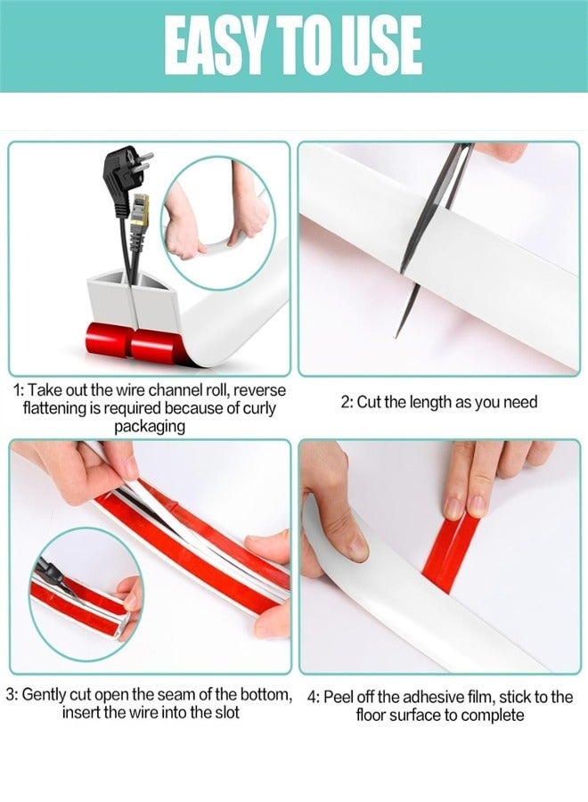 YUJA Floor Cord Cover Cable Cavity, 2m Self Adhesive Cord Hider Floor Low Profile Floor Cable Management Wire Cover Floor Electric Cord Covers for Home Office Garage Offices Gym - Image 3